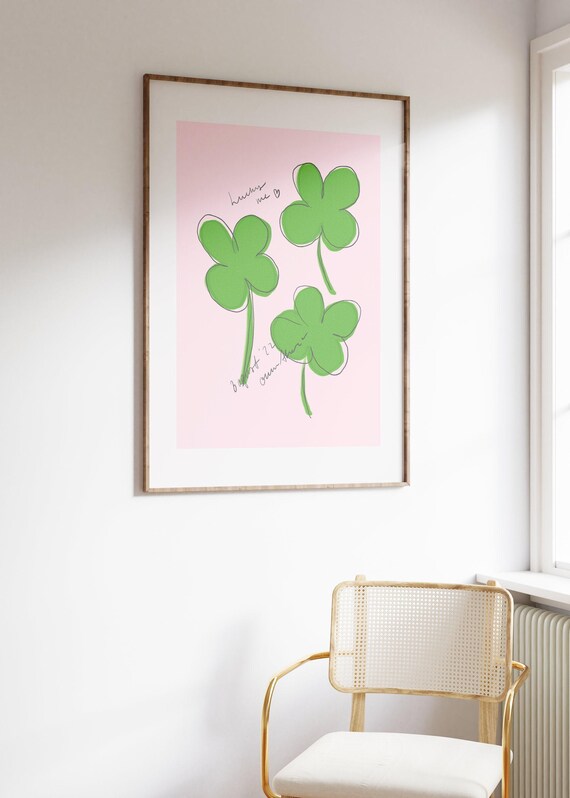 Four Leaf Clover Poster | Lucky poster, Modern chic wall art, Pastel home decor, Danish pastel, Scandi style, Trendy, Aesthetic, Hand drawn