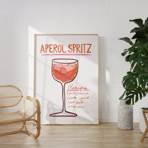 Aperol Spritz | Cute cocktail print, Hand drawn, Aesthetic wall art, Trendy room decor, Pink and orange kitchen print, Pastel boho art