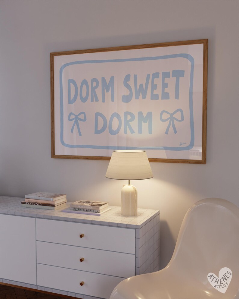 Dorm sweet dorm horizontal, Light blue dorm room decor, Coastal wall art, Dorm room essentials, Aesthetic dorm decor, roommate gift girly image 3