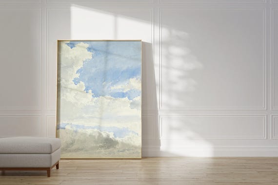 Clouds Print | Coastal granddaughter decor, blue and white wall art aesthetic prints coastal grandma