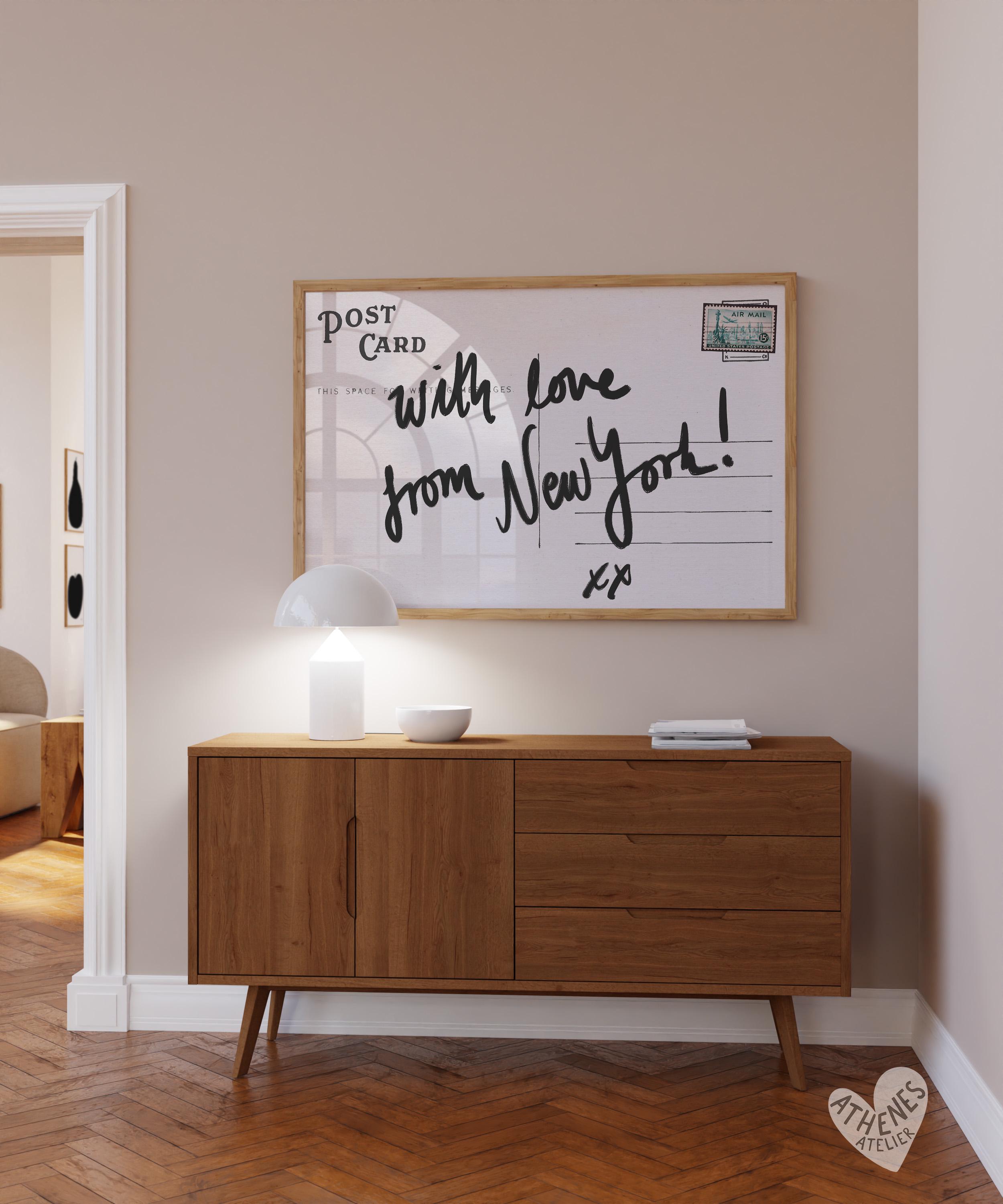 New York wall art, horizontal above bed art, narrow wall art, new york apartment decor, trending wall art, postcard print, NYC poster retro