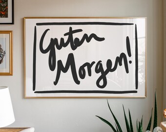 Guten Morgen print, German prints, wanddeko minimalistisch, poster wohnzimmer, einzugsgeschenk, mid century modern dopamine decor, above bed