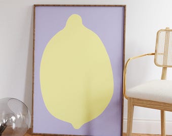 Lemon Poster, Danish pastel decor, Scandi style, Pastel kitchen prints, Dopamine decor, Light pink wall art, Light purple, Mid century art