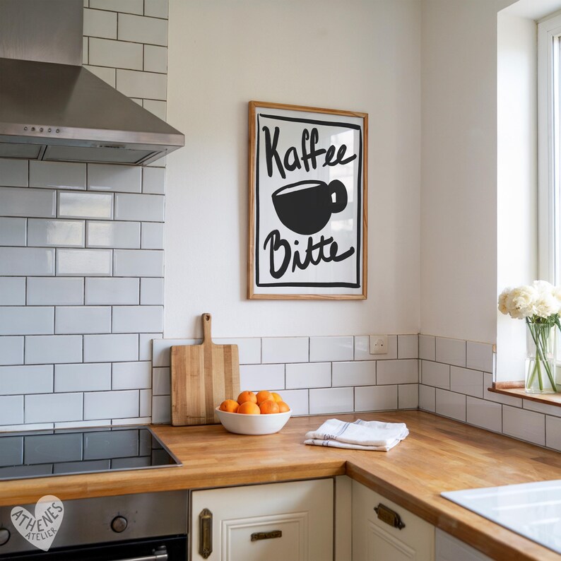 Kaffee Bitte print - German wall art, mid century modern minimalist, wanddeko, einweihungsgeschenk, poster wohnzimmer, kitchen wall art image 5