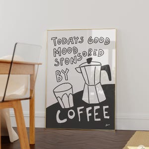 Coffee Poster, coffee bar accessories, apartment decor aesthetic, pinterest style, mid century prints, more espresso less depresso print,