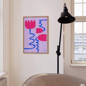 Danish pastel room decor, Light pink wall art, dopamine decor, apartment decor aesthetic, danish pastel art, cute dorm prints,abstract plant image 4