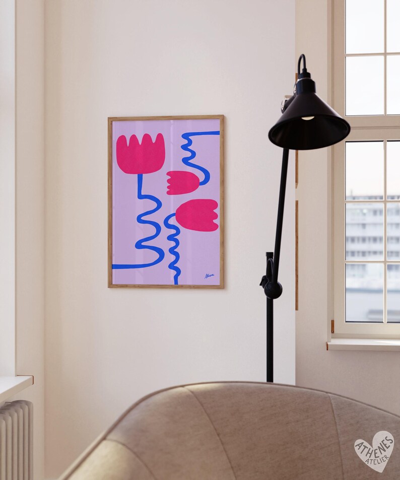 Danish pastel room decor, Light pink wall art, dopamine decor, apartment decor aesthetic, danish pastel art, cute dorm prints,abstract plant image 4