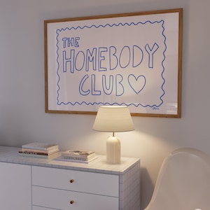 Homebody Club print, Above couch horizontal print, Danish pastel decor, Aesthetic apartment, Dopamine decor, Above bed print, Best selling