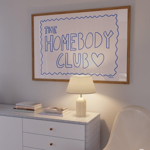 Homebody Club print, Above couch horizontal print, Danish pastel decor, Aesthetic apartment, Dopamine decor, Above bed print, Best selling