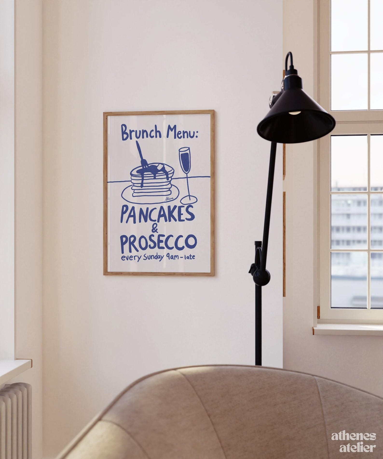 Breakfast Print Pancakes and Prosecco Brunch Menu Print | Trendy Breakfast Prints ...