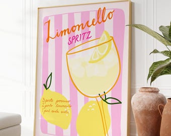 Limoncello spritz print, Italy poster, Amalfi coast print, Mediterranean art, La dolce vita, Lemon print, Sicilian art,  Aperol spritz print