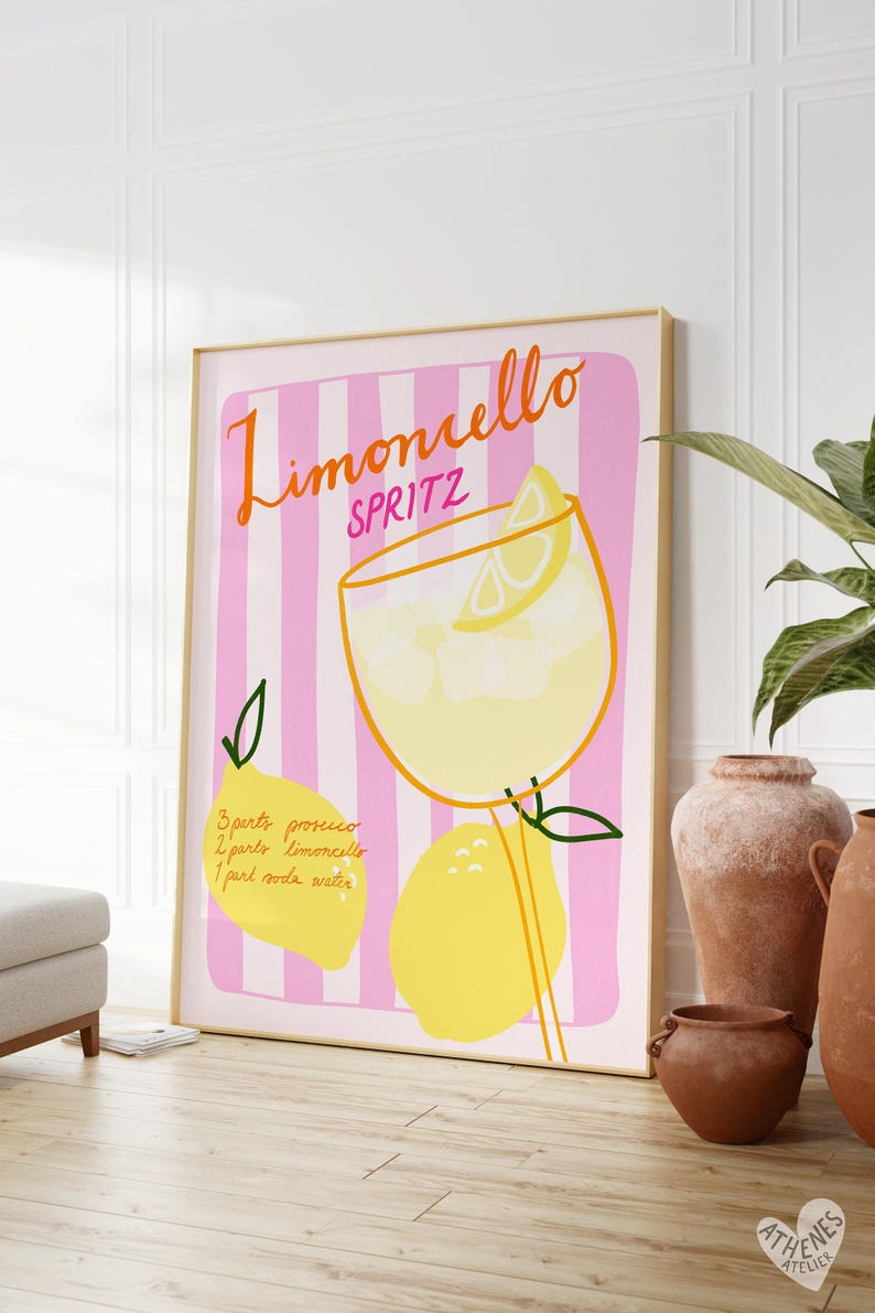 Limoncello spritz print, Italy poster, Amalfi coast print, Mediterranean art, La dolce vita, Lemon print, Sicilian art, Aperol spritz print image 1