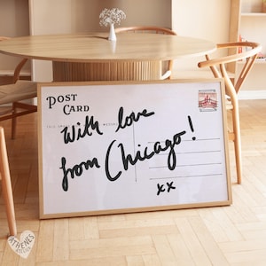 Chicago Wandkunst, horizontal über dem Bett Kunst, schmale Wandkunst, Vintage Chicago Kunst, Retro Chicago Drucke, Postkartendruck, Studentenwohnheim Raum