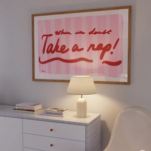 Take a Nap print, Horizontal above bed prints, Aesthetic home decor, New apartment gift, red and pink bedroom decor, girly dorm room decor