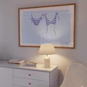Horizontal bikini print in light blue, beachy wall art, above bed prints, above couch art, coastal cowgirl, surf poster,meet me at the beach image 3