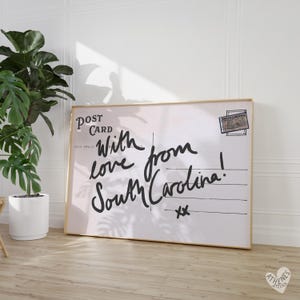 South Carolina kunst aan de muur, horizontaal boven het bed kunst, smalle muur kunst, strepen, trending muurkunst, ansichtkaart print retro reizen Amerikaanse staten afbeelding 4