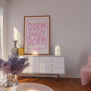 Dorm sweet dorm, Light pink dorm room decor, Dorm room essentials, dorm door sign, coquette dorm decor, roommate gift, girly dorm prints image 3