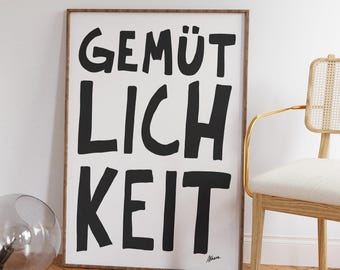Gemütlichkeit, German wall art, Apartment decor aesthetic, German prints, Mid century wall art, Minimal wall art, Simple kitchen art