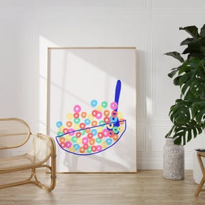 Cereal poster, Danish pastel decor, Scandi style, Dopamine decor, Pastel kitchen art, Colorful kitchen prints, Funky wall art, Breakfast bar