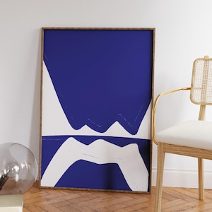 Abstract print - Navy blue shapes modern art, colorful minimalist art, mid century decor, matisse inspired, dark blue decor modern simple