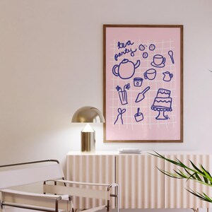 Tea Party poster, Coffee poster, Light pink wall art, Coffee bar art, Coffee bar accessories, Aesthetic apartment decor, Danish pastel art image 4