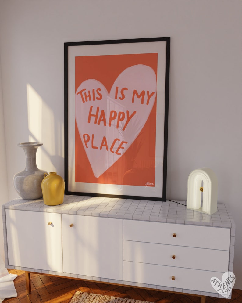 This is my Happy Place Pink and orange poster, Aesthetic room decor, Cute pastel art, Positive wall art, Scandi style, Danish pastel, Fun image 2