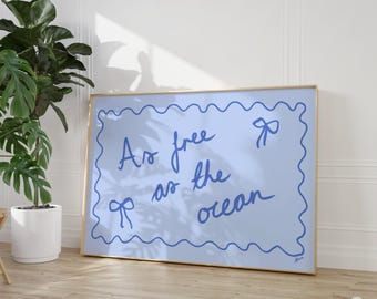 Above bed horizontal print, Coastal granddaughter prints, Aesthetic decor, Beachy prints, Coastal aesthetic art, Light blue wall art