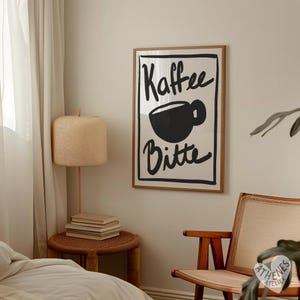 Kaffee Bitte print - German wall art, mid century modern minimalist, wanddeko, einweihungsgeschenk, poster wohnzimmer, kitchen wall art image 3