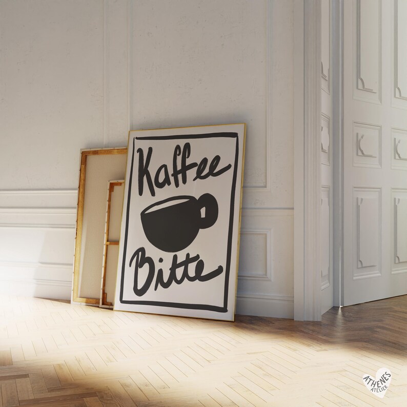 Kaffee Bitte print - German wall art, mid century modern minimalist, wanddeko, einweihungsgeschenk, poster wohnzimmer, kitchen wall art image 2