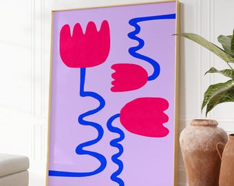 Danish pastel room decor, Light pink wall art, dopamine decor, apartment decor aesthetic, danish pastel art, cute dorm prints,abstract plant