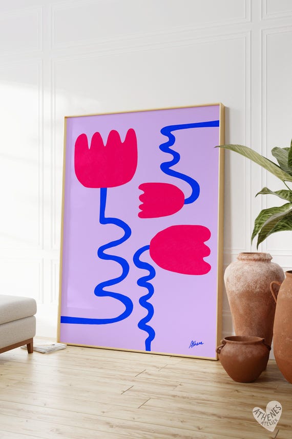 Danish pastel room decor, Light pink wall art, dopamine decor, apartment decor aesthetic, danish pastel art, cute dorm prints,abstract plant