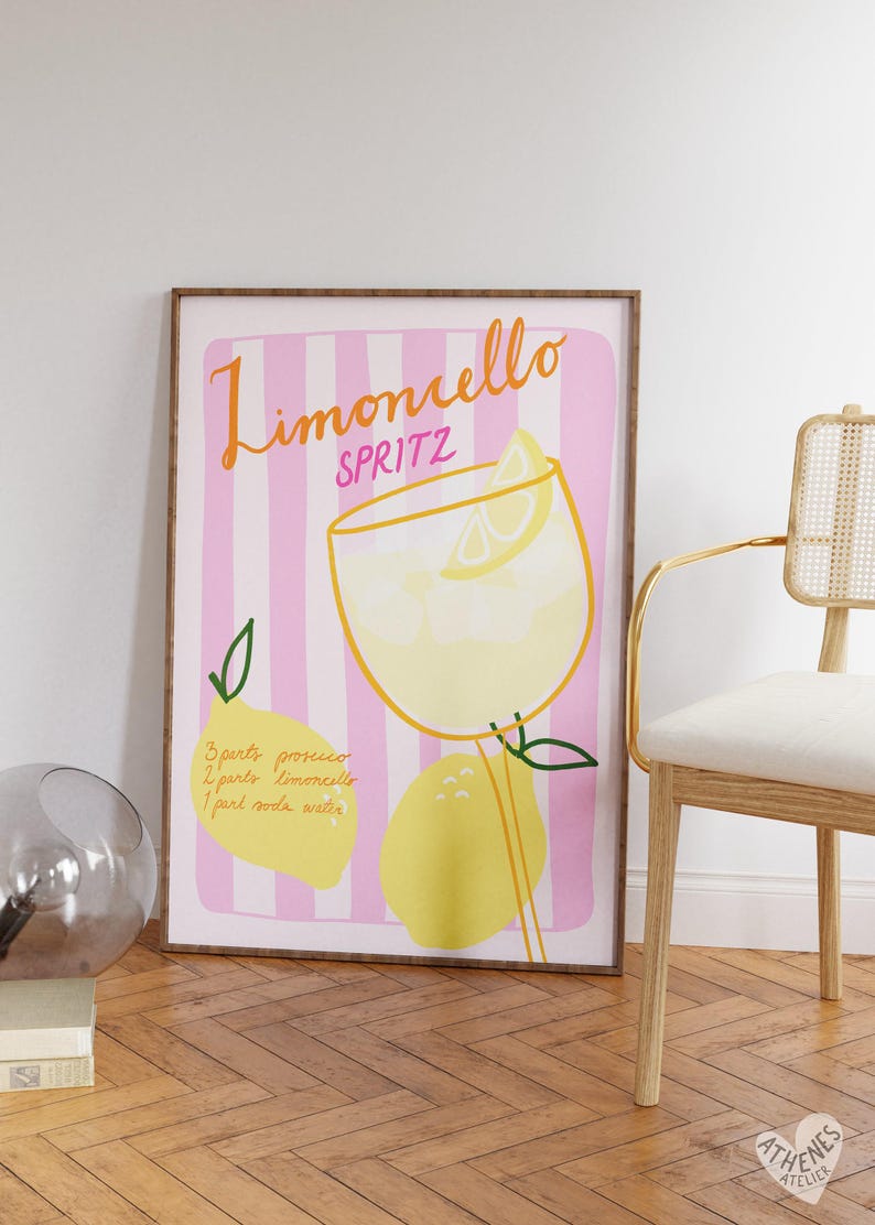 Limoncello spritz print, Italy poster, Amalfi coast print, Mediterranean art, La dolce vita, Lemon print, Sicilian art, Aperol spritz print image 4