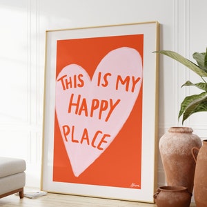 This is my Happy Place Pink and orange poster, Aesthetic room decor, Cute pastel art, Positive wall art, Scandi style, Danish pastel, Fun image 3