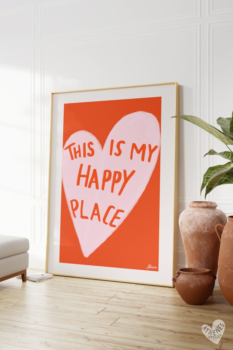 This is my Happy Place Pink and orange poster, Aesthetic room decor, Cute pastel art, Positive wall art, Scandi style, Danish pastel, Fun image 3