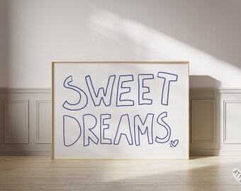 Sweet Dreams print, above bed horizontal print, Dorm room prints, Teen girl bedroom prints, College apartment, Mid century, Aesthetic prints