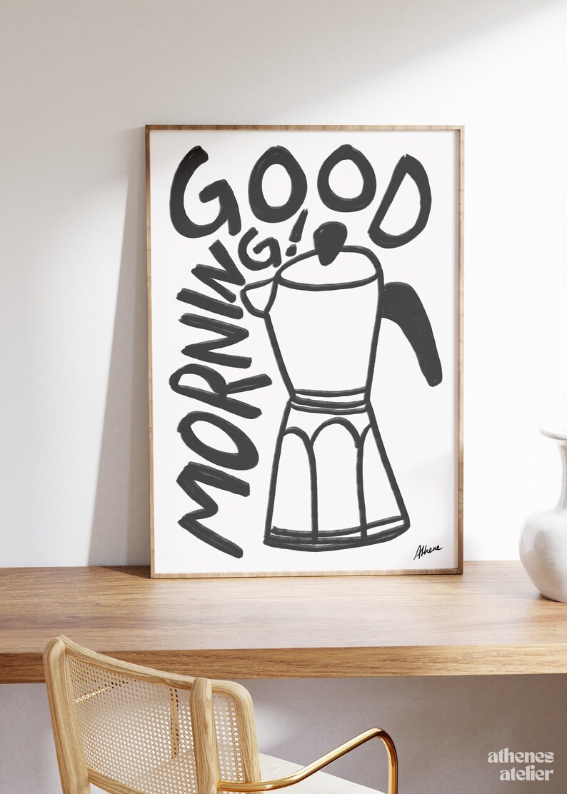 Good Morning! | Coffee poster, Coffee bar decor, apartment decor aesthetic, Modern kitchen prints, Aesthetic wall art, Mid century prints image 3