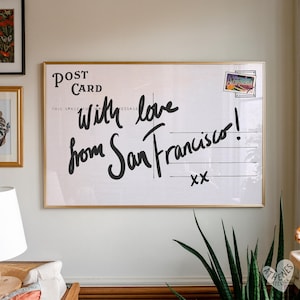 San Francisco wall art, horizontal above bed art, narrow wall art, apartment decor, trending wall art, San Francisco postcard print retro