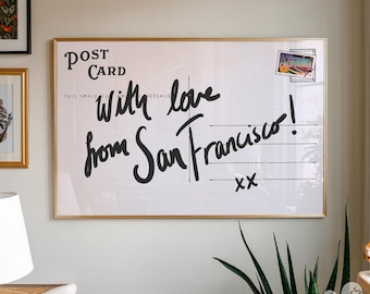 San Francisco wall art, horizontal above bed art, narrow wall art, apartment decor, trending wall art, San Francisco postcard print retro