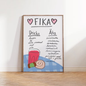 Schwedische Fika | Fika-Menü, handgezeichneter Druck, Pinterest Ästhetik, Boho-Wandkunst, Scandi-Stil, Fika-Poster, süße Boho-Kunst, Küchendruck
