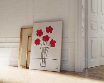 Poppies in Vase | Abstract flowers print line art, Mid century prints, Aesthetic apartment decor Red and black wall art classy art prints