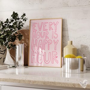 Bar cart print, danish pastel decor, bar accessories, apartment decor aesthetic, mid century prints, cute dorm decor, light pink wall art image 4