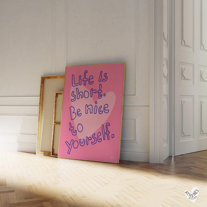 Self love art print, apartment decor aesthetic, light pink wall art, cute dorm prints, Funky art print, dopamine decor, indie room decor image 2
