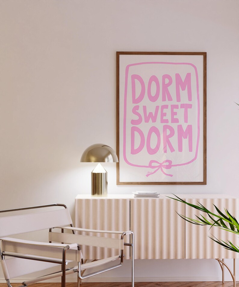 Dorm sweet dorm, Light pink dorm room decor, Dorm room essentials, dorm door sign, coquette dorm decor, roommate gift, girly dorm prints image 4