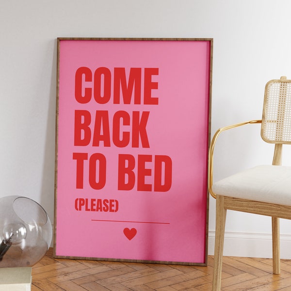 Komm zurück ins Bett | Paare Wandkunst, Über Bett Druck, Rot und Rosa, Pastell Schlafzimmer Druck, Lovecore, Niedliche Schlafzimmer Kunst, Romantische Schlafzimmer Kunst