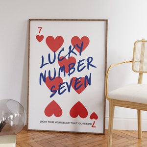 Lucky Number Seven | Playing card print, Retro aesthetic wall art, Boho wall art, Trendy room decor, Simple colorful print,Number seven card