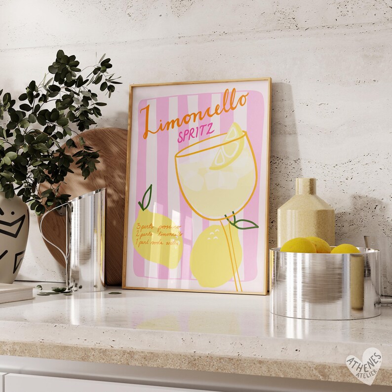 Limoncello spritz print, Italy poster, Amalfi coast print, Mediterranean art, La dolce vita, Lemon print, Sicilian art, Aperol spritz print image 3