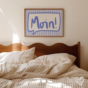 Moin! print, Above bed horizontal art, German prints, wanddeko minimalistisch, poster wohnzimmer,einzugsgeschenk mid century modern dopamine