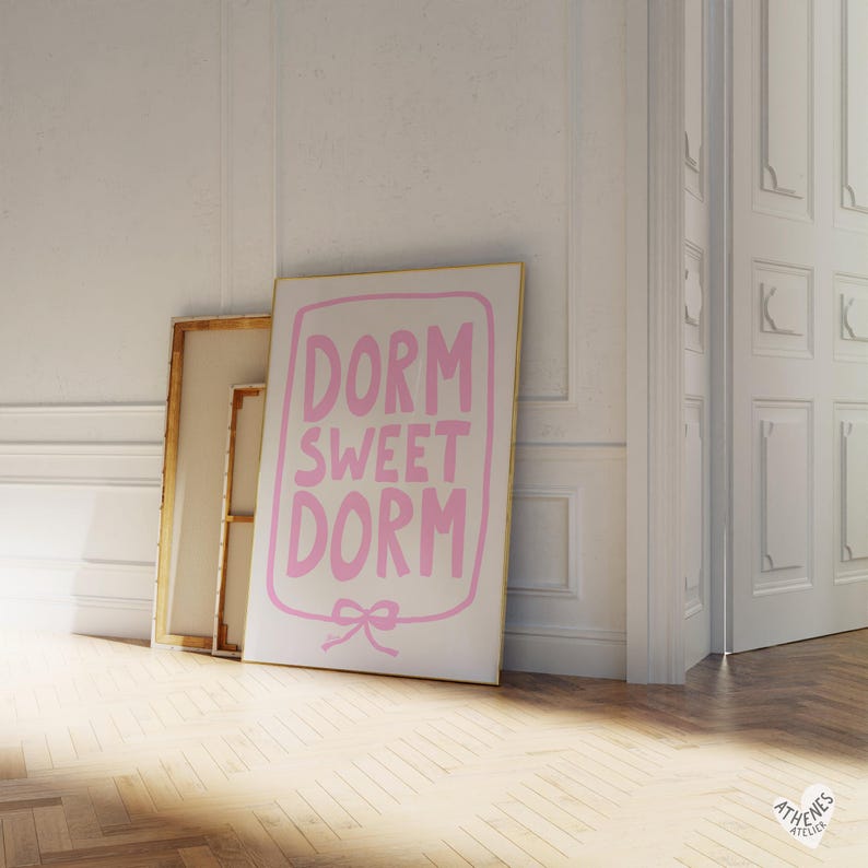 Dorm sweet dorm, Light pink dorm room decor, Dorm room essentials, dorm door sign, coquette dorm decor, roommate gift, girly dorm prints image 2