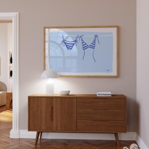 Horizontal bikini print in light blue, beachy wall art, above bed prints, above couch art, coastal cowgirl, surf poster,meet me at the beach image 2