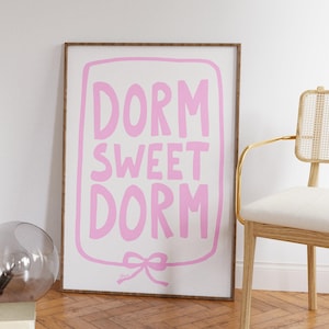 Dorm sweet dorm, Light pink dorm room decor, Dorm room essentials, dorm door sign, coquette dorm decor, roommate gift, girly dorm prints image 1